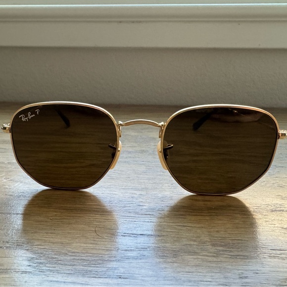 Ray Ban Hexagonal Flat Polarized Gold - Picture 2 of 7